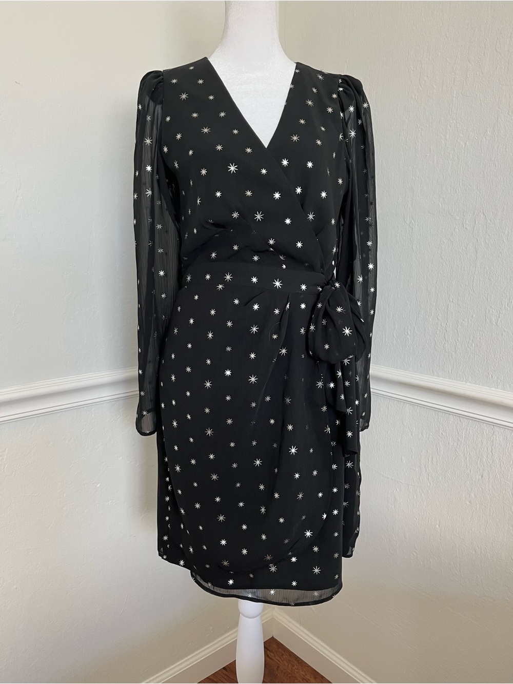 Banana Republic Black Star-Print Chiffon Wrap Dress